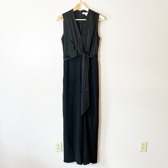 Jonathan Simkhai Tie Front Satin Wrap Jumpsuit Sleeveless V-Neck Black Size 4 - Picture 4 of 12